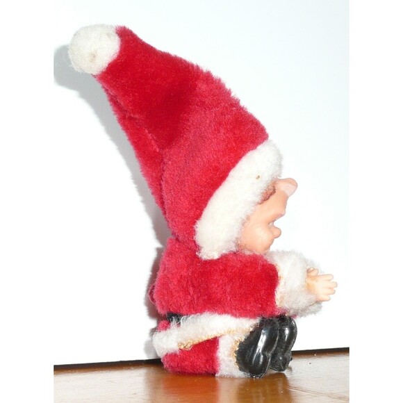 Vintage Clip on Santa Claus Christmas Creepy Cute Flocked Felt Pencil Gripper - Picture 6 of 8